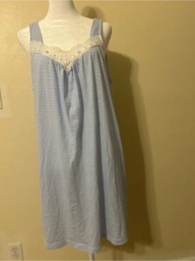 Midnight by Carole Hochman Light Blue Striped Lace-Trim Chemise